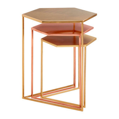 Assorted Gold Brass Bronze Set of 3 Nesting Tables with Iron Frames | Templar