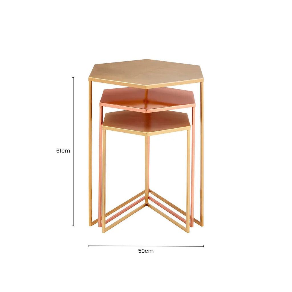 Assorted Gold Brass Bronze Set of 3 Nesting Tables with Iron Frames | Templar