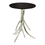 Black Marble Top Round Side Table with Nickel Base | Antler