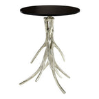 Black Marble Top Round Side Table with Nickel Base | Antler