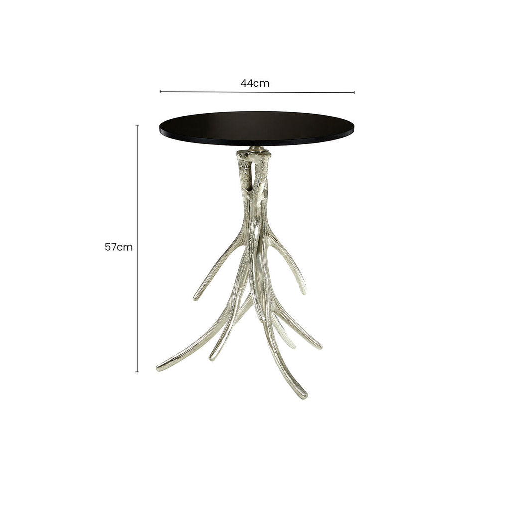 Black Marble Top Round Side Table with Nickel Base | Antler