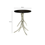 Black Marble Top Round Side Table with Nickel Base | Antler