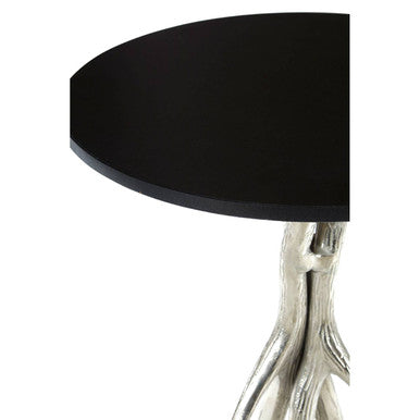 Black Marble Top Round Side Table with Nickel Base | Antler