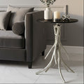 Black Marble Top Round Side Table with Nickel Base | Antler