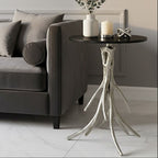 Black Marble Top Round Side Table with Nickel Base | Antler