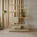 Oak Wood and Gold Finish Shelf Unit | Modica