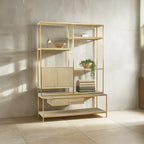 Oak Wood and Gold Finish Shelf Unit | Modica