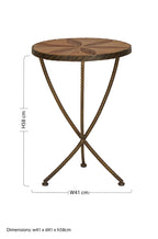 Brown Two Tone Elm Wood Small Side Table with Antique Brass Iron Legs, Elmo