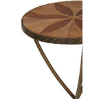 Brown Two Tone Elm Wood Small Side Table with Antique Brass Iron Legs, Elmo