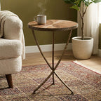 Brown Two Tone Elm Wood Small Side Table with Antique Brass Iron Legs | Elmo