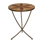 Brown Two Tone Elm Wood Large Side Table with Antique Brass Iron Legs, Elmo
