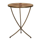 Brown Two Tone Elm Wood Large Side Table with Antique Brass Iron Legs, Elmo