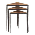 Black and Brown Elm Wood Set of 3 Triangular Nesting Tables with Black Iron Legs | Elmo