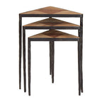 Black and Brown Elm Wood Set of 3 Triangular Nesting Tables with Black Iron Legs | Elmo