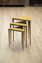 Gold Finish Snug Design Set of 3 Triangular Nesting Tables | Compo