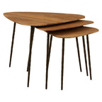 Black and Brown Elm Wood Top Nest of 3 Triangular Tables with Black Iron Legs | Elmo
