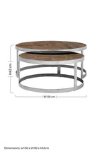Brown Parquet Effect Elm Wood Top Nest of 2 Tables with Stainless Steel Frames | Mitra