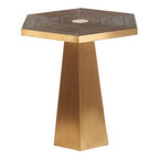 Gold and Natural Large Hexagon End Table with Grooved Elm Wood Top | Titan