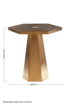 Gold and Natural Large Hexagon End Table with Grooved Elm Wood Top | Titan