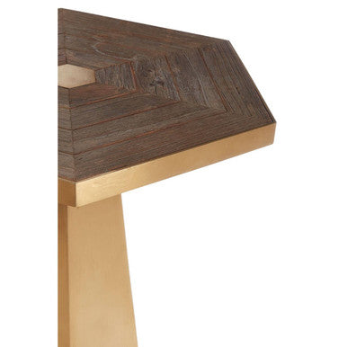 Gold and Natural Large Hexagon End Table with Grooved Elm Wood Top | Titan