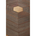 Gold and Natural Large Hexagon End Table with Grooved Elm Wood Top | Titan