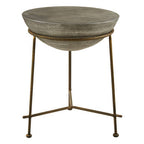 Silver Textured Concrete Bowl Top Side Table with Iron Three Leg Base | Compo