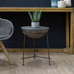 Silver Textured Concrete Bowl Top Side Table with Iron Three Leg Base | Compo