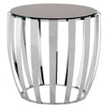 Black Tempered Glass Top Side Table with Curving Silver Stainless Steel Frame | Yasmin