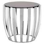 Black Tempered Glass Top Side Table with Curving Silver Stainless Steel Frame | Yasmin