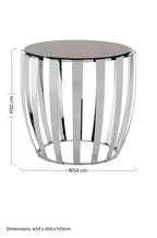 Black Tempered Glass Top Side Table with Curving Silver Stainless Steel Frame | Yasmin