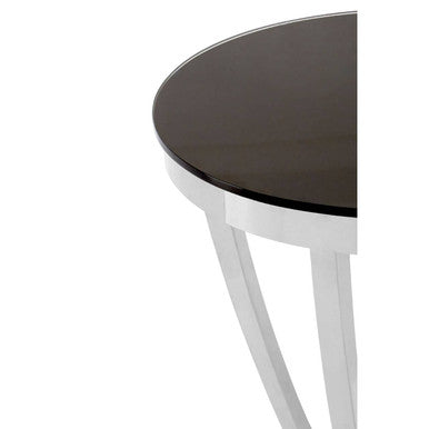 Black and Silver Contemporary Luxe Side Table with Tempered Glass Top | Yasmin