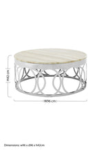 White Marble Top Coffee Table with Silver Stainless Steel Circular Base, Yasmin