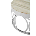 White Marble Top Coffee Table with Silver Stainless Steel Circular Base, Yasmin