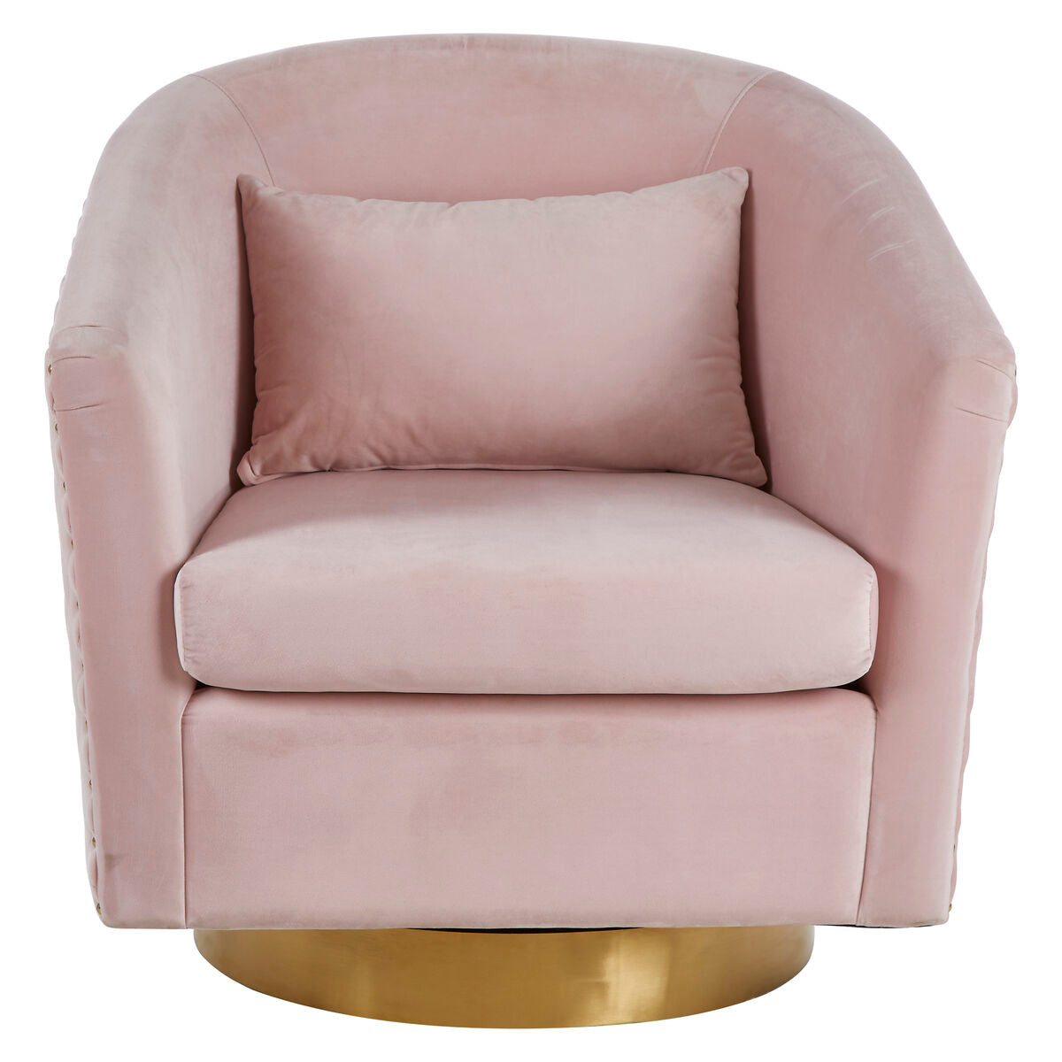 Pink Velvet Swivel Chair with Gold Base | Plazoni