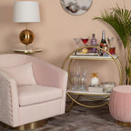 Pink Velvet Swivel Chair with Gold Base | Plazoni