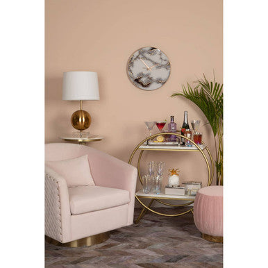 Pink Velvet Swivel Chair with Gold Base | Plazoni