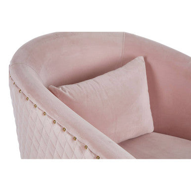 Pink Velvet Swivel Chair with Gold Base | Plazoni