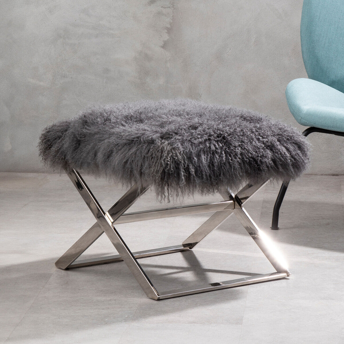 Anafi Grey Sheepskin Stool.