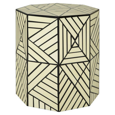 Ivory and Black Resin Geometric Stool and Table | Hassa