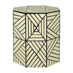 Ivory and Black Resin Geometric Stool and Table | Hassa