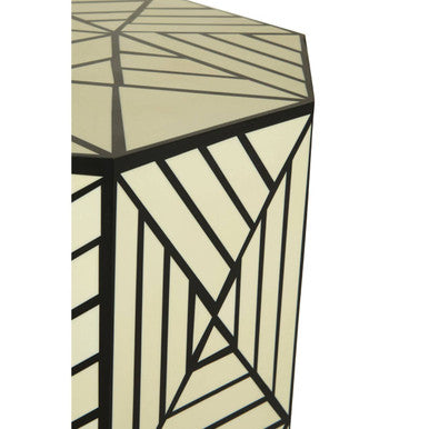 Ivory and Black Resin Geometric Stool and Table | Hassa