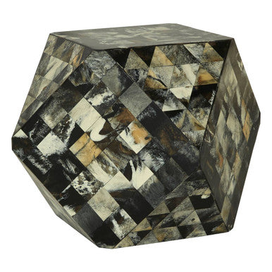 Green and Cream Resin Tile Geometric Side Table with Hexagonal Design | Marlox