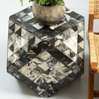 Green and Cream Resin Tile Geometric Side Table with Hexagonal Design | Marlox