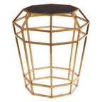 Black and Gold Geometric Base Table with Octagonal Black Glass Top | Zariah
