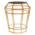 Black and Gold Geometric Base Table with Octagonal Black Glass Top | Zariah