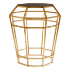 Black and Gold Geometric Base Table with Octagonal Black Glass Top | Zariah