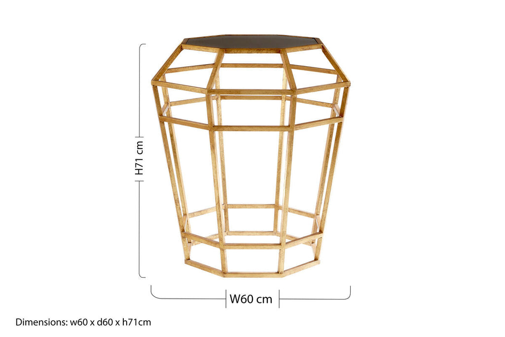 Black and Gold Geometric Base Table with Octagonal Black Glass Top | Zariah