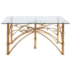 Gold Clear Tempered Glass Top Table with Bamboo Design Metal Legs | Zariah