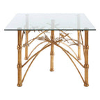 Gold Clear Tempered Glass Top Table with Bamboo Design Metal Legs | Zariah