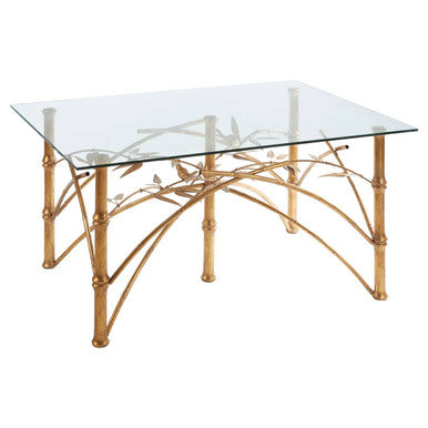 Gold Clear Tempered Glass Top Table with Bamboo Design Metal Legs | Zariah